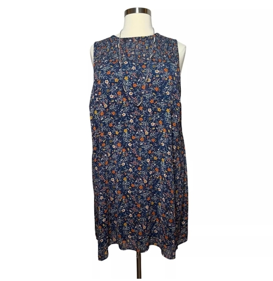 Massini Sleeveless Floral Smocked Shift Dress Navy Blue Size Small - Picture 14 of 16